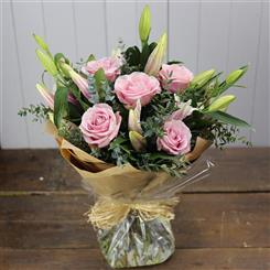 Oriental Lily and Pink Rose Hand Tied 