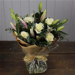 Oriental Lily and White Rose Hand Tied 